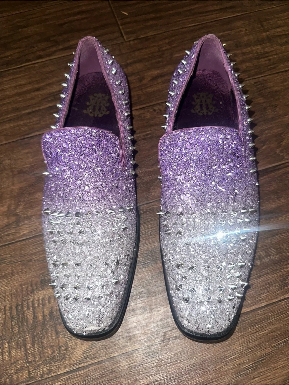 Purple Glitter Spike Loafers for Men